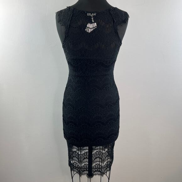 Intimately FREE PEOPLE Black Sheath Dress Cotton Floral Lace Square X-Small NEW - Picture 9 of 12